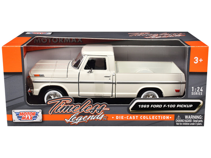 1969 Ford F-100 Pickup Truck Cream "Timeless Legends" Series 1/24 Diecast Model Car by Motormax-0