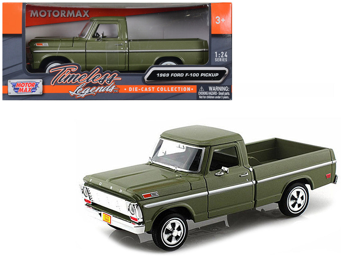 1969 Ford F-100 Pickup Truck Green 1/24 Diecast Model Car by Motormax-0