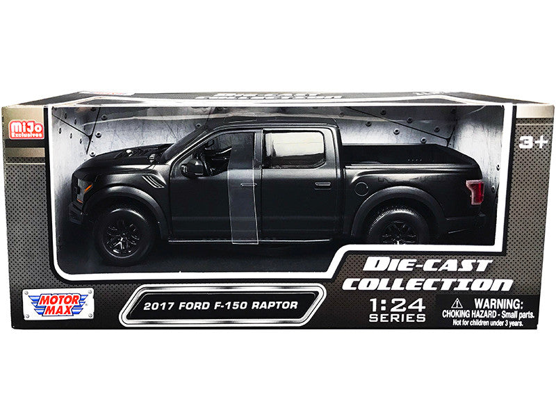 2017 Ford F-150 Raptor Pickup Truck with Sunroof Matt Black "Die-Cast Collection" Series 1/24 Diecast Model Car by Motormax-0