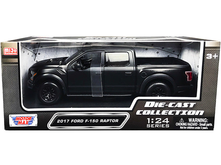 2017 Ford F-150 Raptor Pickup Truck with Sunroof Matt Black "Die-Cast Collection" Series 1/24 Diecast Model Car by Motormax-0