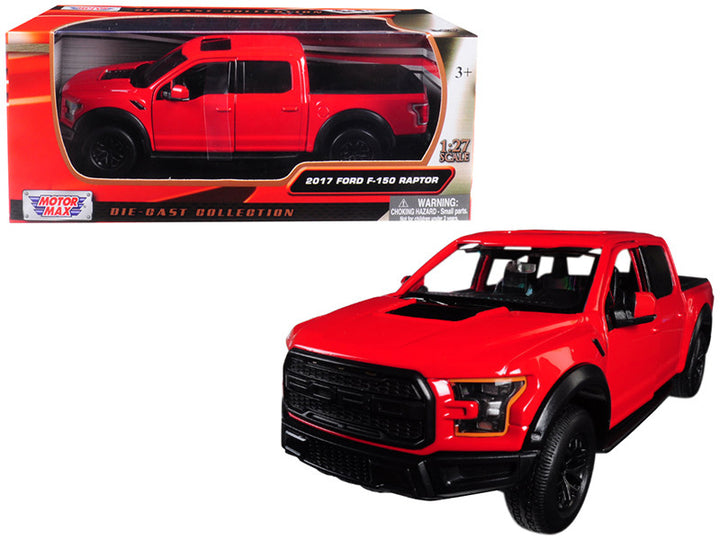 2017 Ford F-150 Raptor Pickup Truck Red with Black Wheels 1/27 Diecast Model Car by Motormax-0