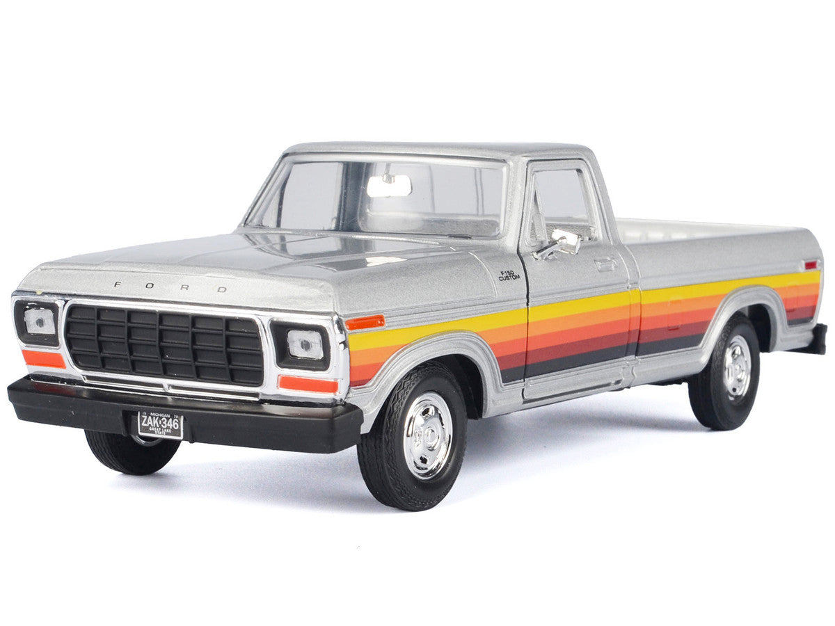 1979 Ford F-150 Custom Pickup Truck Silver Metallic with Side Stripes "American Classics" Series 1/24 Diecast Model Car by Motormax-1