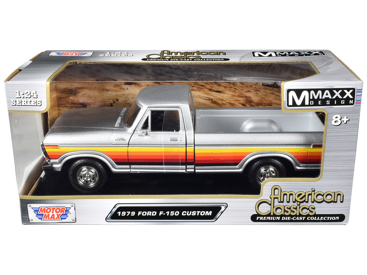 1979 Ford F-150 Custom Pickup Truck Silver Metallic with Side Stripes "American Classics" Series 1/24 Diecast Model Car by Motormax-2
