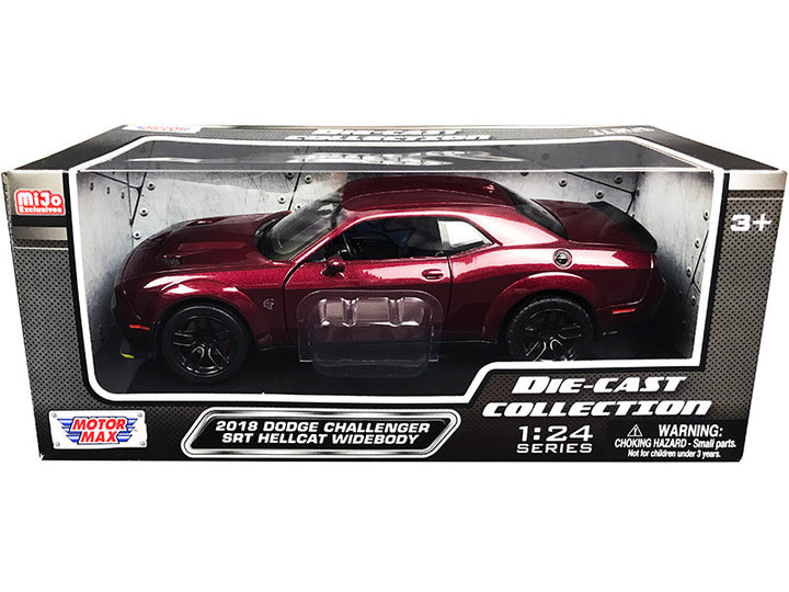 2018 Dodge Challenger SRT Hellcat Widebody Burgundy Metallic "Die-Cast Collection" Series 1/24 Diecast Model Car by Motormax-0