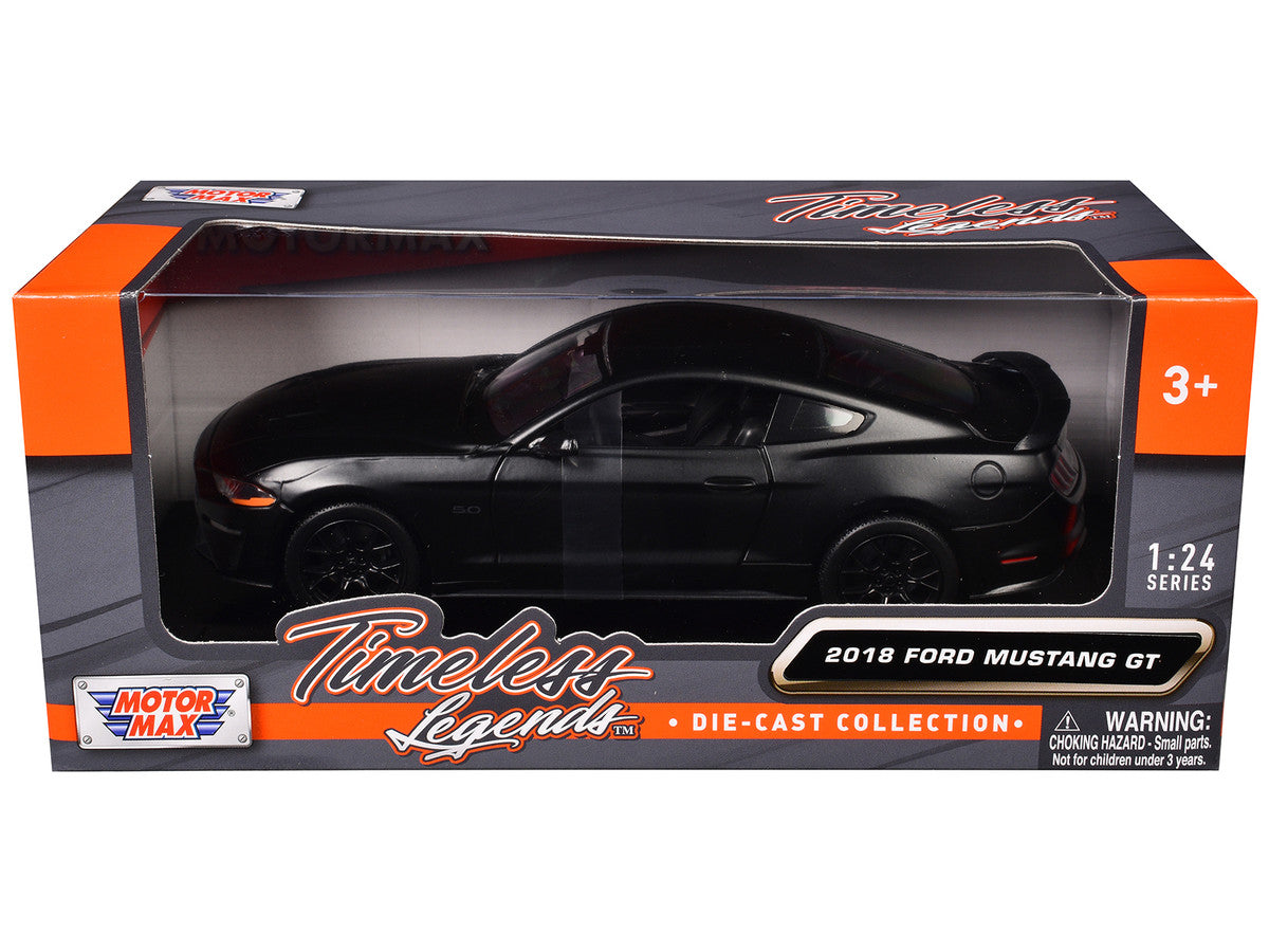 Ford 2018 Mustang GT 5.0 Matt Black with Black Wheels 1/24 Diecast Model Car by Motormax