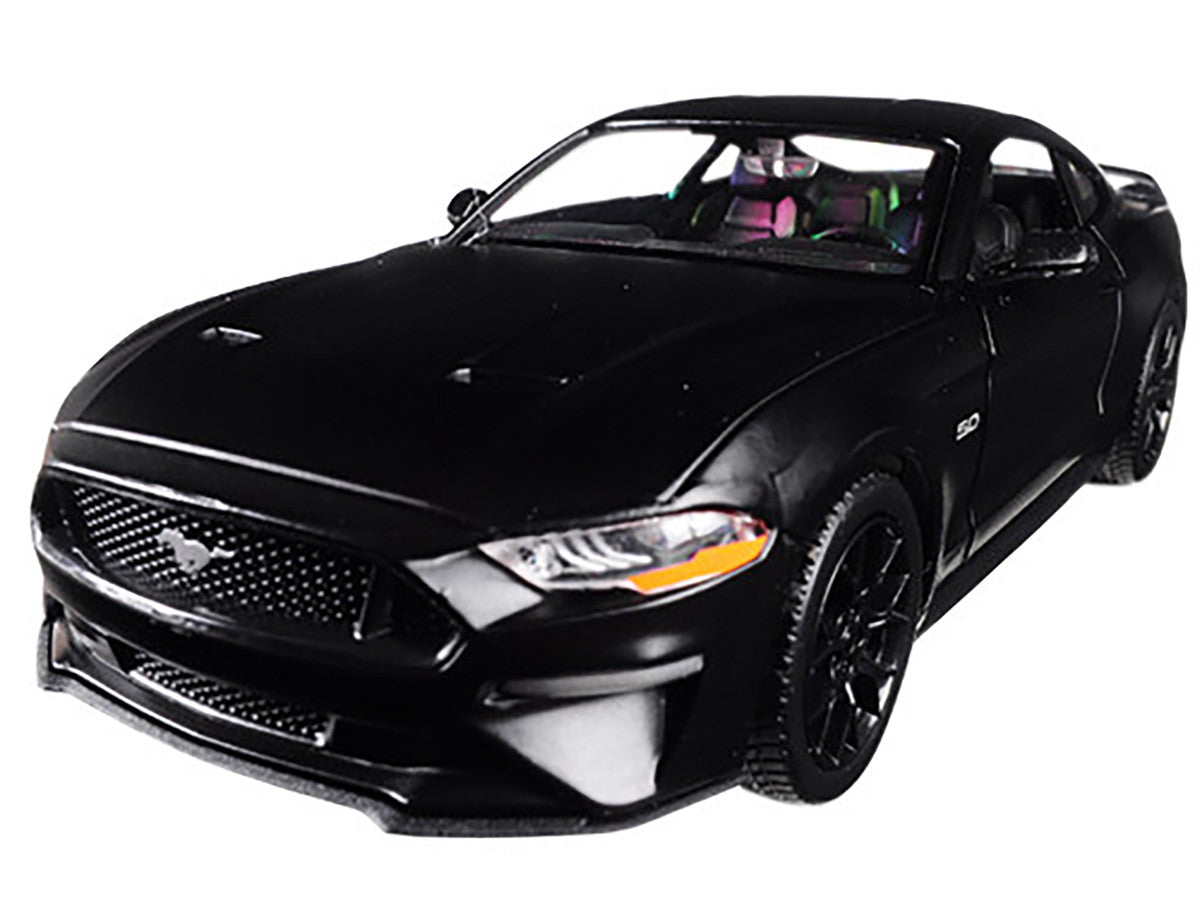 Ford 2018 Mustang GT 5.0 Matt Black with Black Wheels 1/24 Diecast Model Car by Motormax