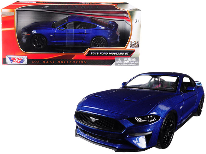 2018 Ford Mustang GT 5.0 Blue with Black Wheels 1/24 Diecast Model Car by Motormax-0