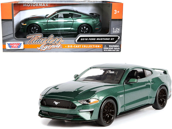 2018 Ford Mustang GT 5.0 Green Metallic 1/24 Diecast Model Car by Motormax-0