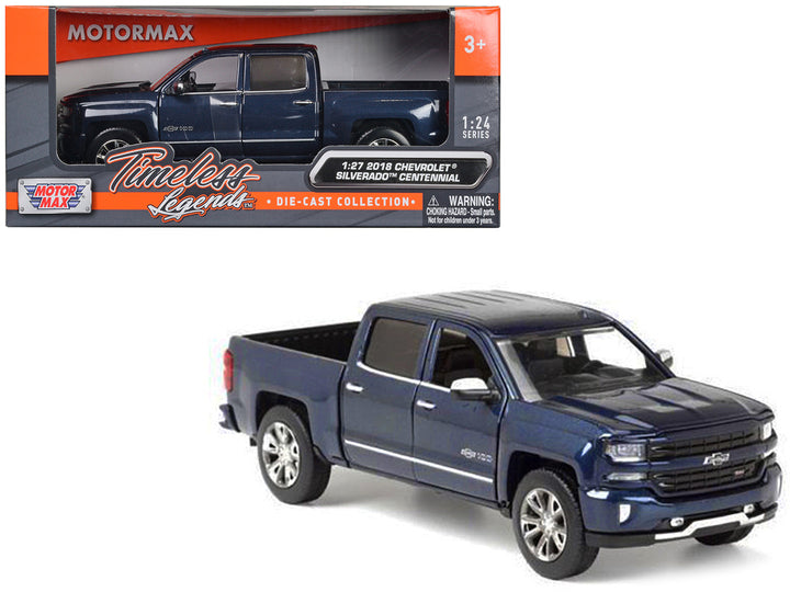 2018 Chevrolet Silverado LTZ Pickup Truck Centennial Edition Blue Metallic "100 Years Anniversary" 1/27 Diecast Model Car by Motormax-0