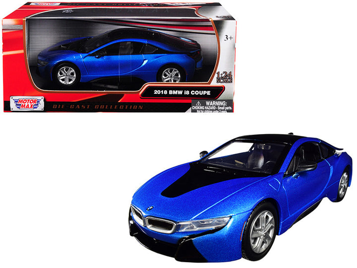 2018 BMW i8 Coupe Metallic Blue with Black Top 1/24 Diecast Model Car by Motormax-0