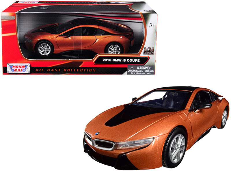 2018 BMW i8 Coupe Metallic Orange with Black Top 1/24 Diecast Model Car by Motormax-0