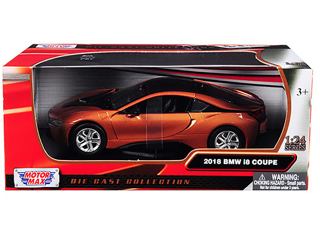 2018 BMW i8 Coupe Metallic Orange with Black Top 1/24 Diecast Model Car by Motormax-2