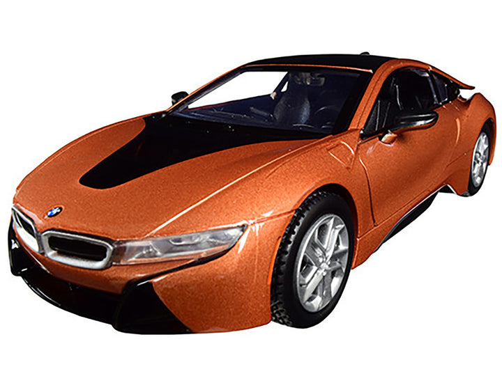 2018 BMW i8 Coupe Metallic Orange with Black Top 1/24 Diecast Model Car by Motormax-1