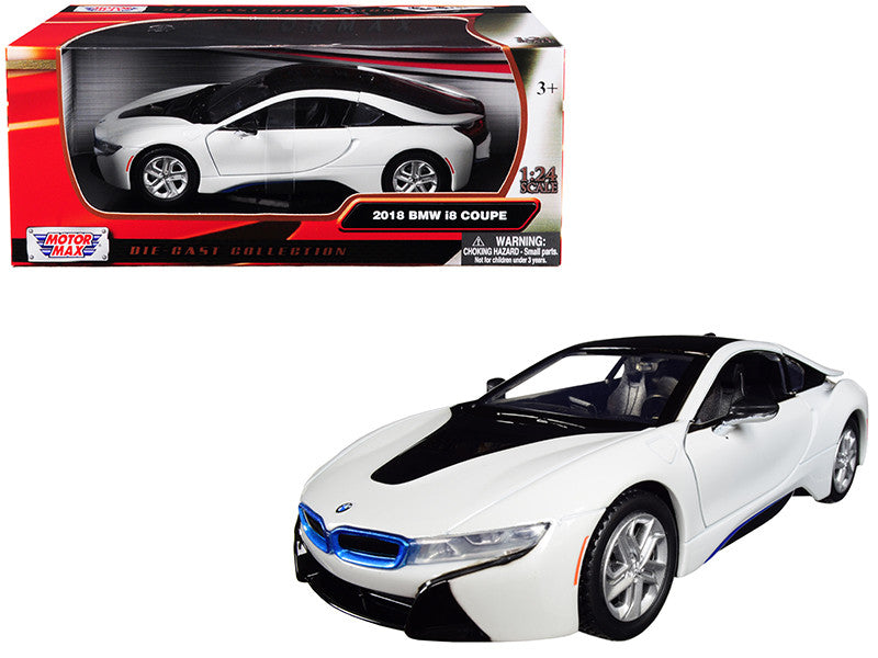 2018 BMW i8 Coupe Metallic White with Black Top 1/24 Diecast Model Car by Motormax-0