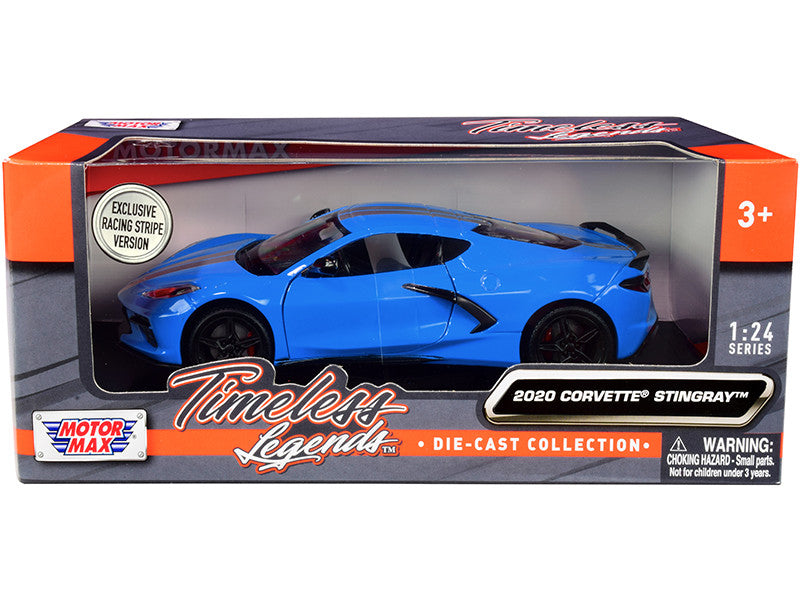 2020 Chevrolet Corvette C8 Stingray Blue with Silver Racing Stripes "Timeless Legends" 1/24 Diecast Model Car by Motormax-0