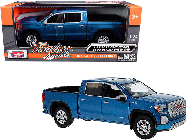 2019 GMC Sierra 1500 Denali Crew Cab Pickup Truck Blue Metallic 1/24-1/27 Diecast Model Car by Motormax-0