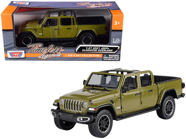 2021 Jeep Gladiator Overland (Open Top) Pickup Truck Matt Green 1/24-1/27 Diecast Model Car by Motormax-0