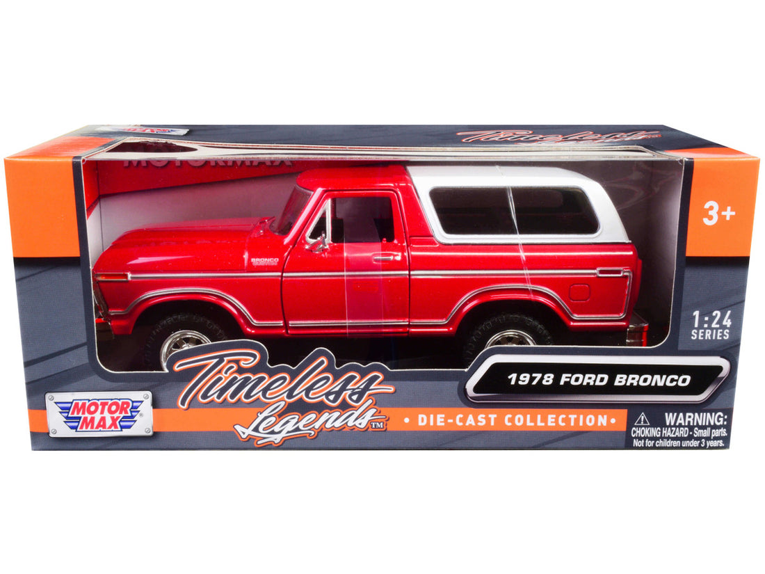 1978 Ford Bronco Custom Red and White "Timeless Legends" Series 1/24 Diecast Model Car by Motormax-0