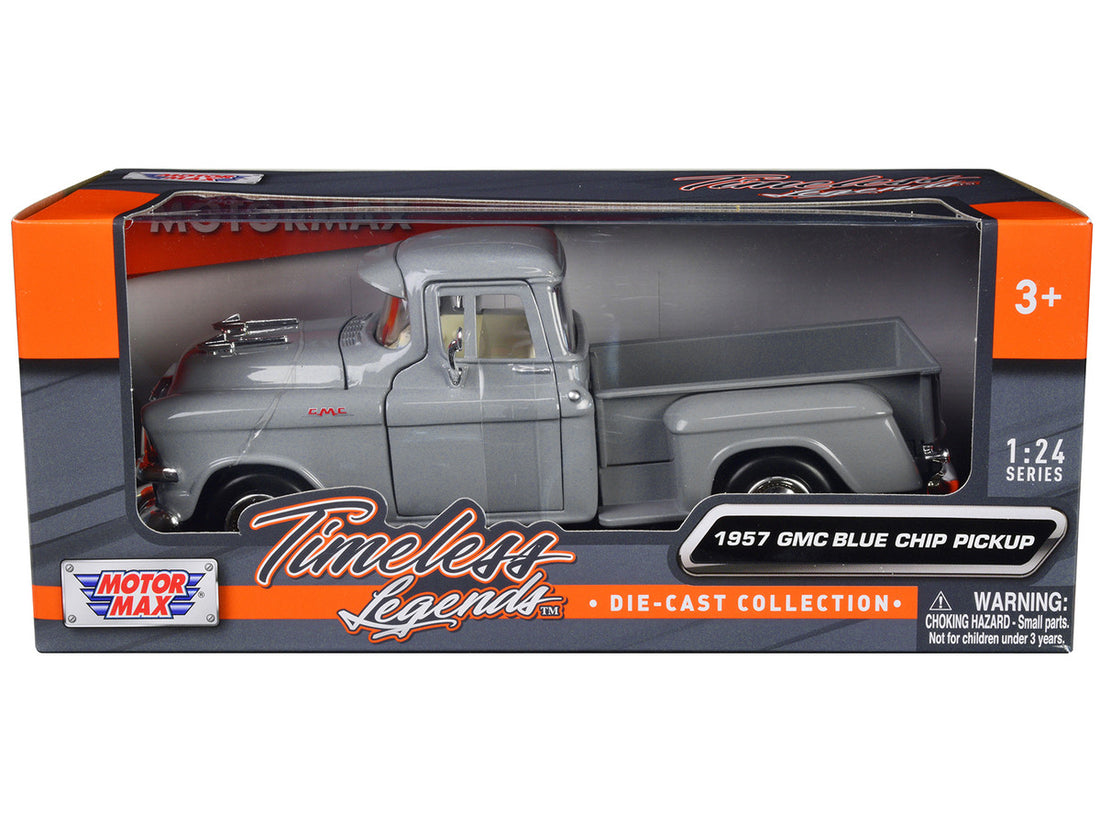 1957 GMC Blue Chip Pickup Truck Gray "Timeless Legends" Series 1/24 Diecast Model Car by Motormax-0