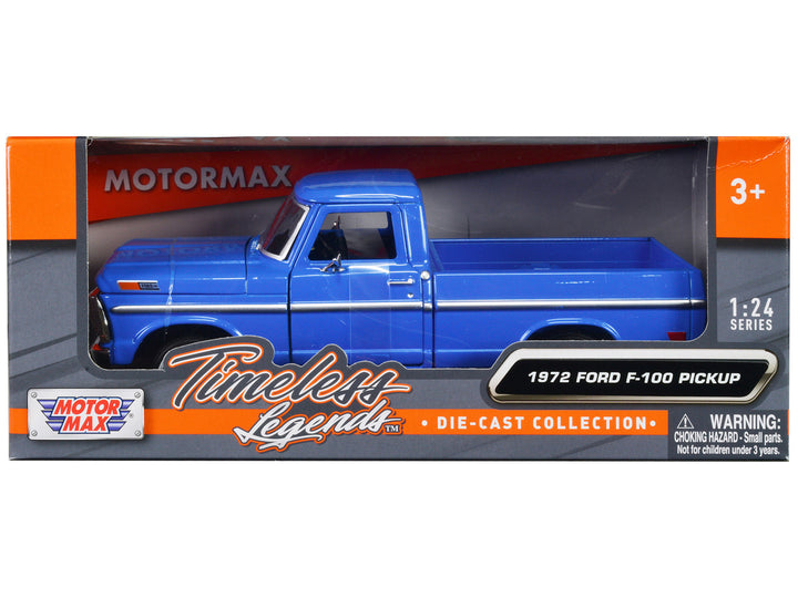 1972 Ford F-100 Pickup Truck Blue "Timeless Legends" Series 1/24 Diecast Model Car by Motormax-0