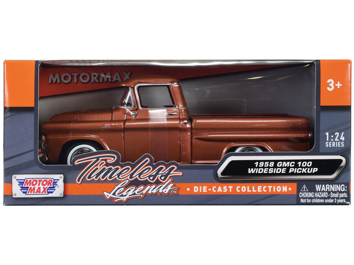 1958 GMC 100 Wideside Pickup Truck Brown Metallic "Timeless Legends" Series 1/24 Diecast Model Car by Motormax-0