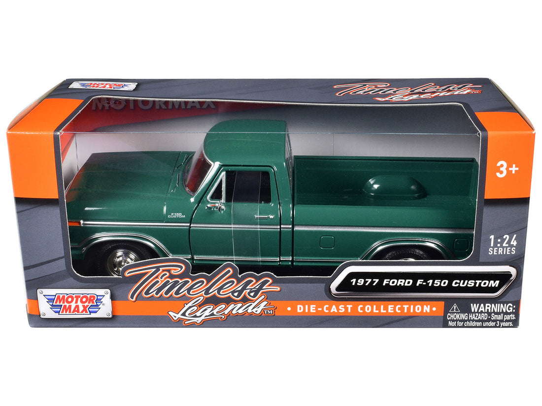 1977 Ford F-150 Custom Pickup Truck Green "Timeless Legends" Series 1/24 Diecast Model Car by Motormax-0