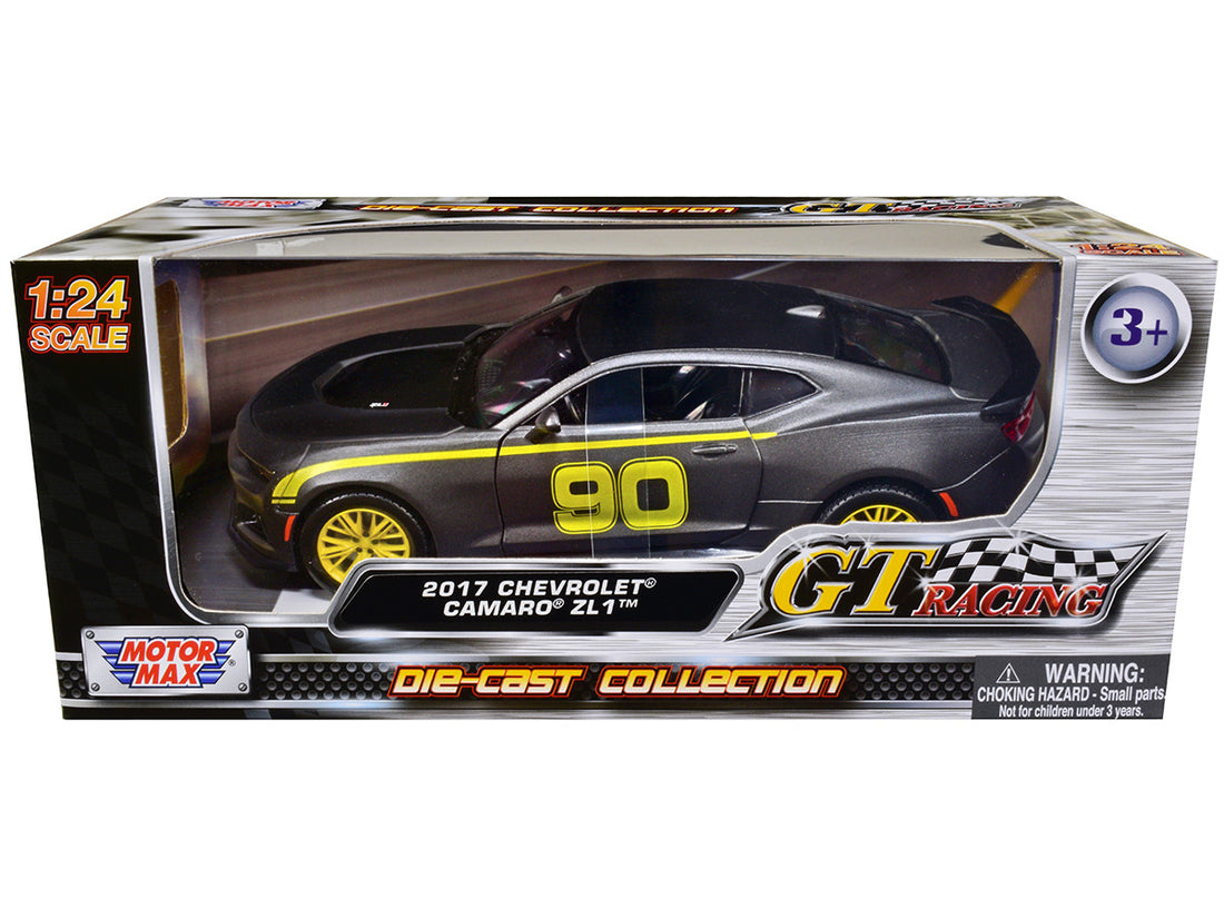 2017 Chevrolet Camaro ZL1 #90 Matt Gray with Yellow Stripes "GT Racing" Series 1/24 Diecast Model Car by Motormax-0