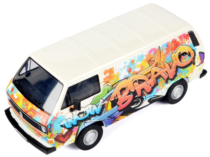 Volkswagen Type 2 (T3) Van White Metallic with Graffiti Graphics 1/24 Diecast Model Car by Motormax-0