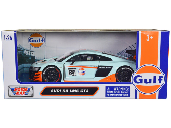 Audi R8 LMS GT3 #28 Light Blue with Orange Stripes "Gulf Oil" "Gulf Die-Cast Collection" 1/24 Diecast Model Car by Motormax-0