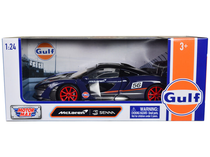 McLaren Senna #56 Dark Blue and Silver with Orange Stripes "Gulf Oil" "Gulf Die-Cast Collection" 1/24 Diecast Model Car by Motormax-0