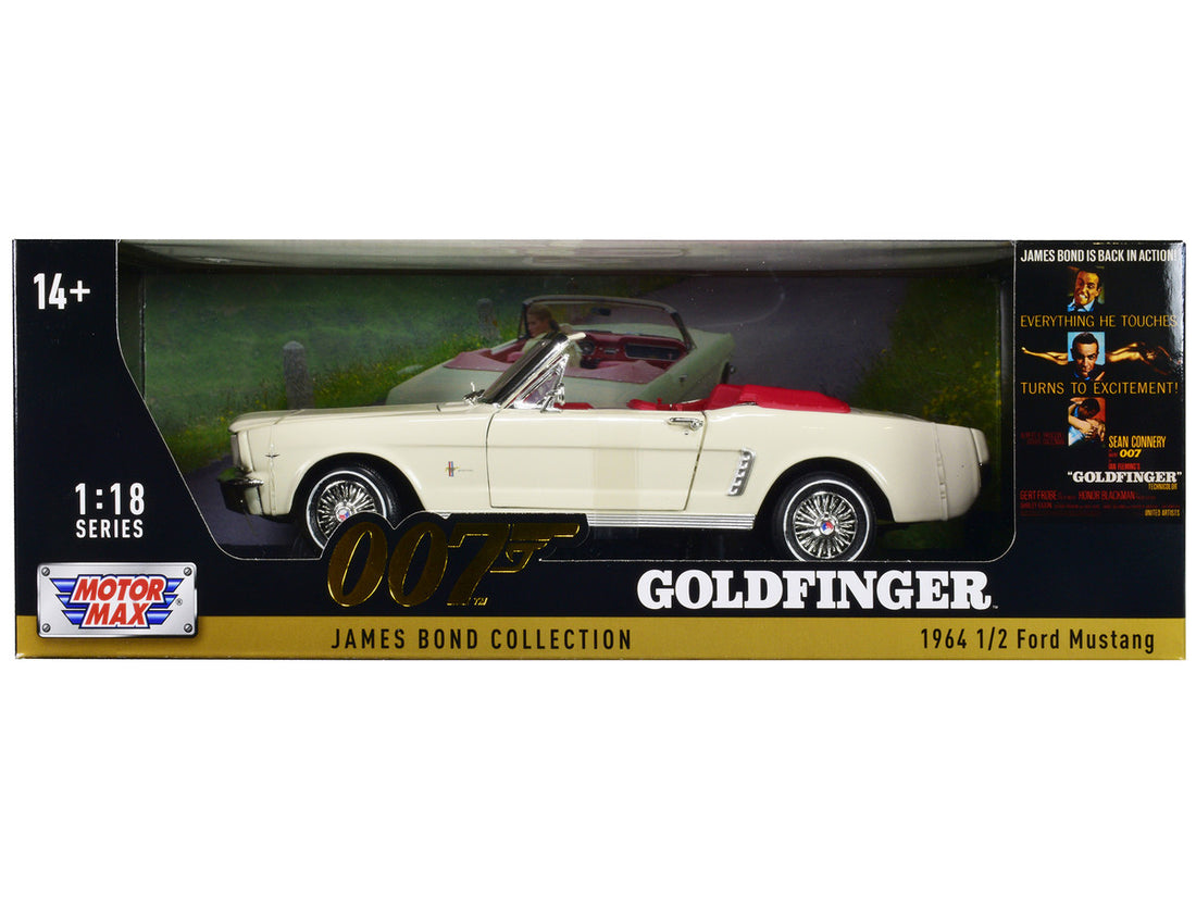 1964 1/2 Ford Mustang Convertible White with Red Interior James Bond 007 "Goldfinger" (1964) Movie "James Bond Collection" Series 1/18 Diecast Model Car by Motormax-0