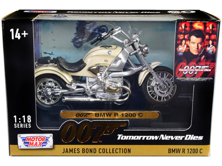 BMW R 1200 C Motorcycle Cream James Bond 007 "Tomorrow Never Dies" (1997) Movie "James Bond Collection" Series 1/18 Diecast Model Car by Motormax-0