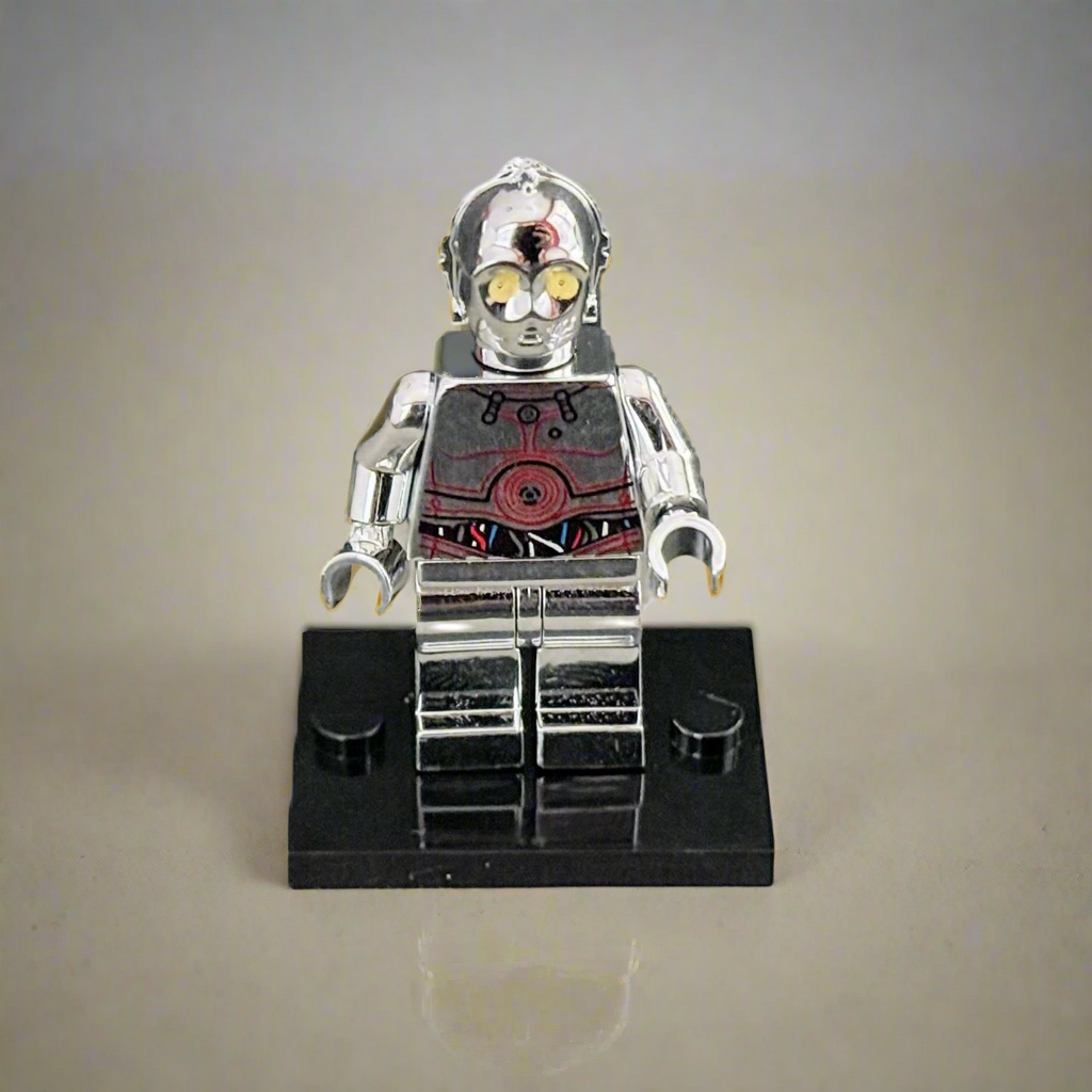 C-3PO Electroplated Silver Chrome – Custom Brick Compatible Minifigure for Lego