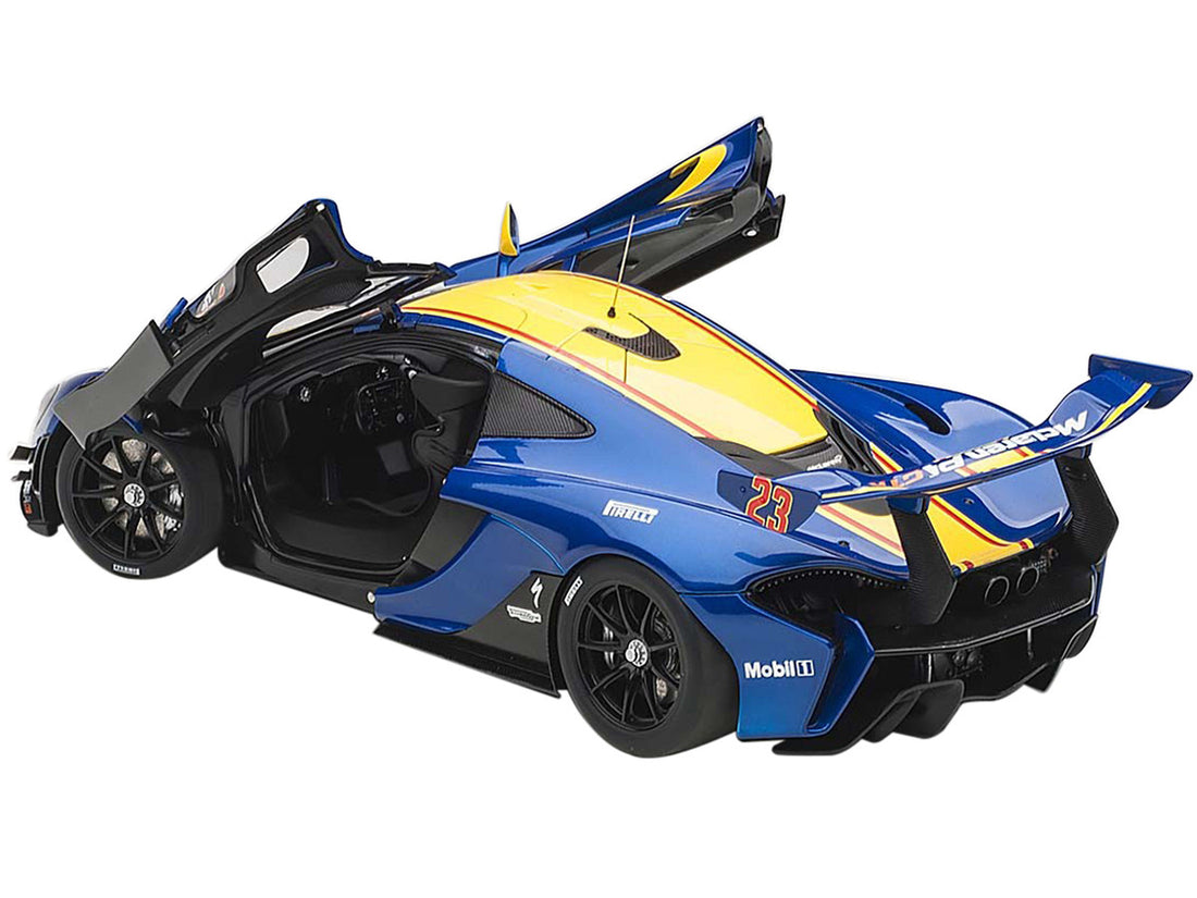 Mclaren P1 GTR #23 Metallic Blue with Yellow Stripe 1/18 Model Car by Autoart-1