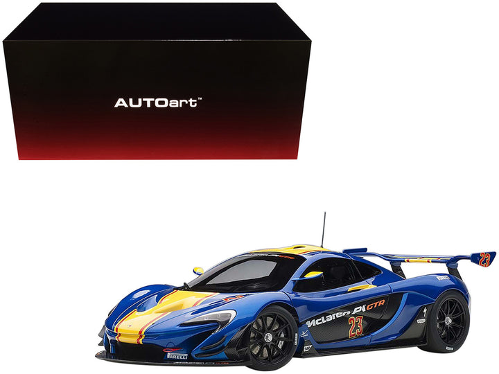 Mclaren P1 GTR #23 Metallic Blue with Yellow Stripe 1/18 Model Car by Autoart-0