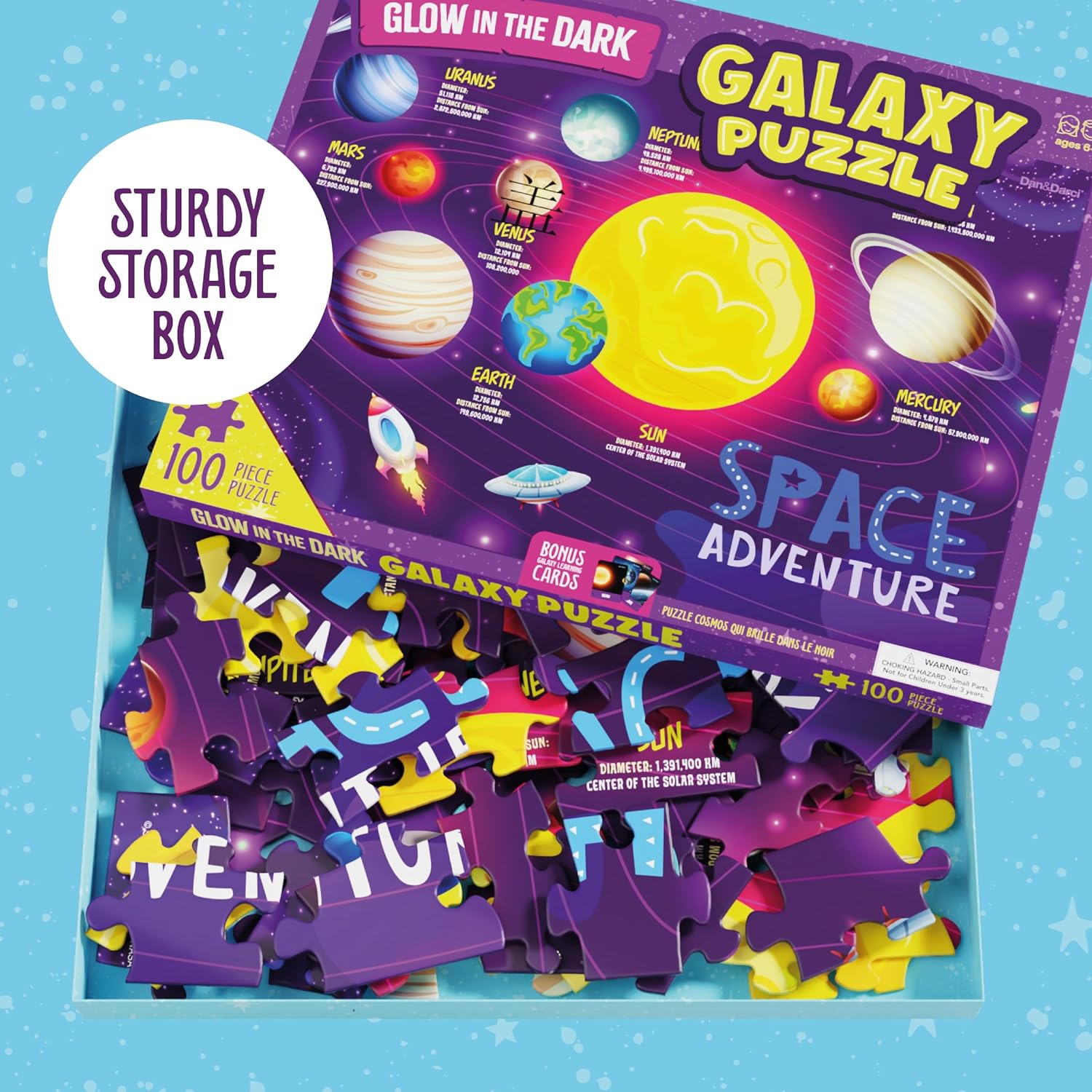 Glow in The Dark 100 Piece Galaxy Puzzle for Kids by Surreal Brands 9