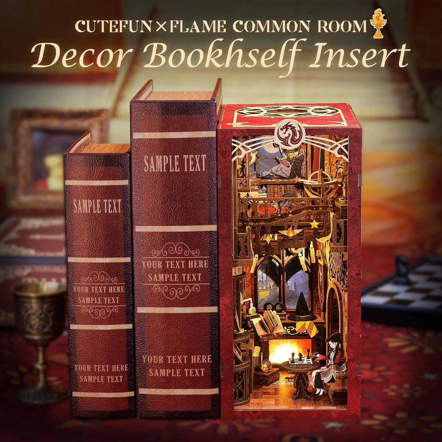 Book Nook Wizardi Miniature - Flame Common Room Roombox Kit-4