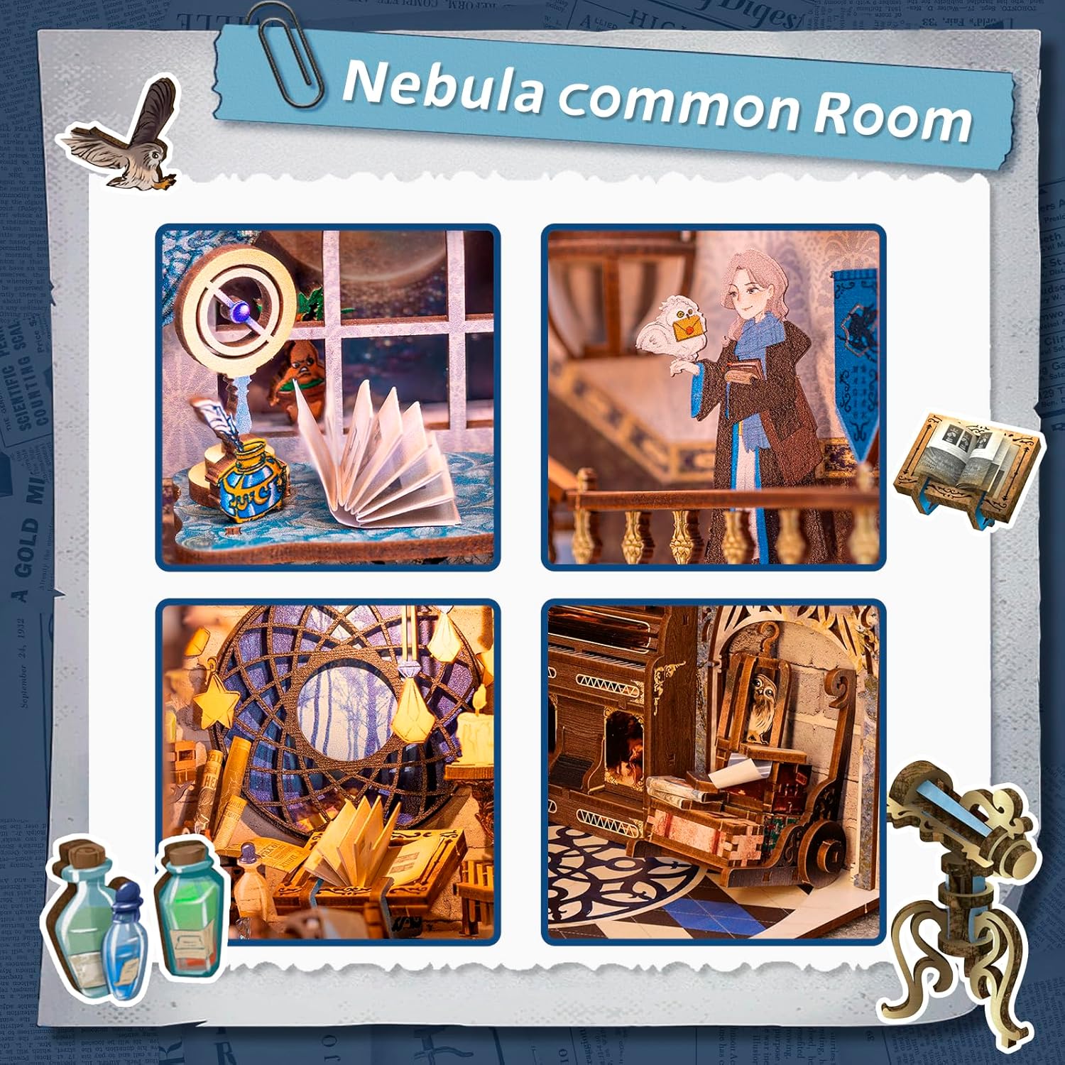 Book Nook Wizardi Miniature - Nebula Common Room Roombox Kit-4