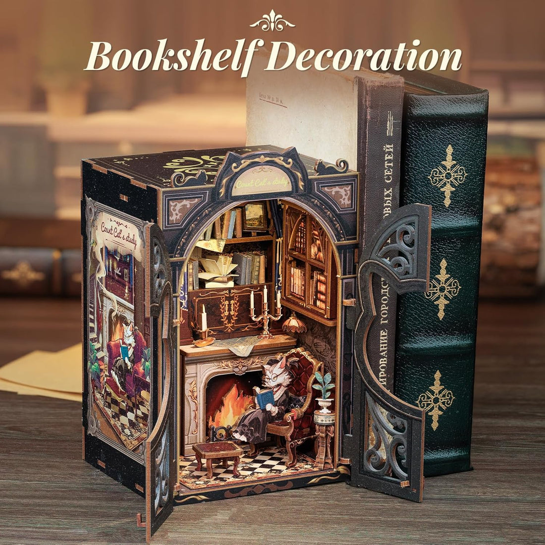 Book Nook Wizardi Miniature - Count Cat's Study Roombox Kit-3