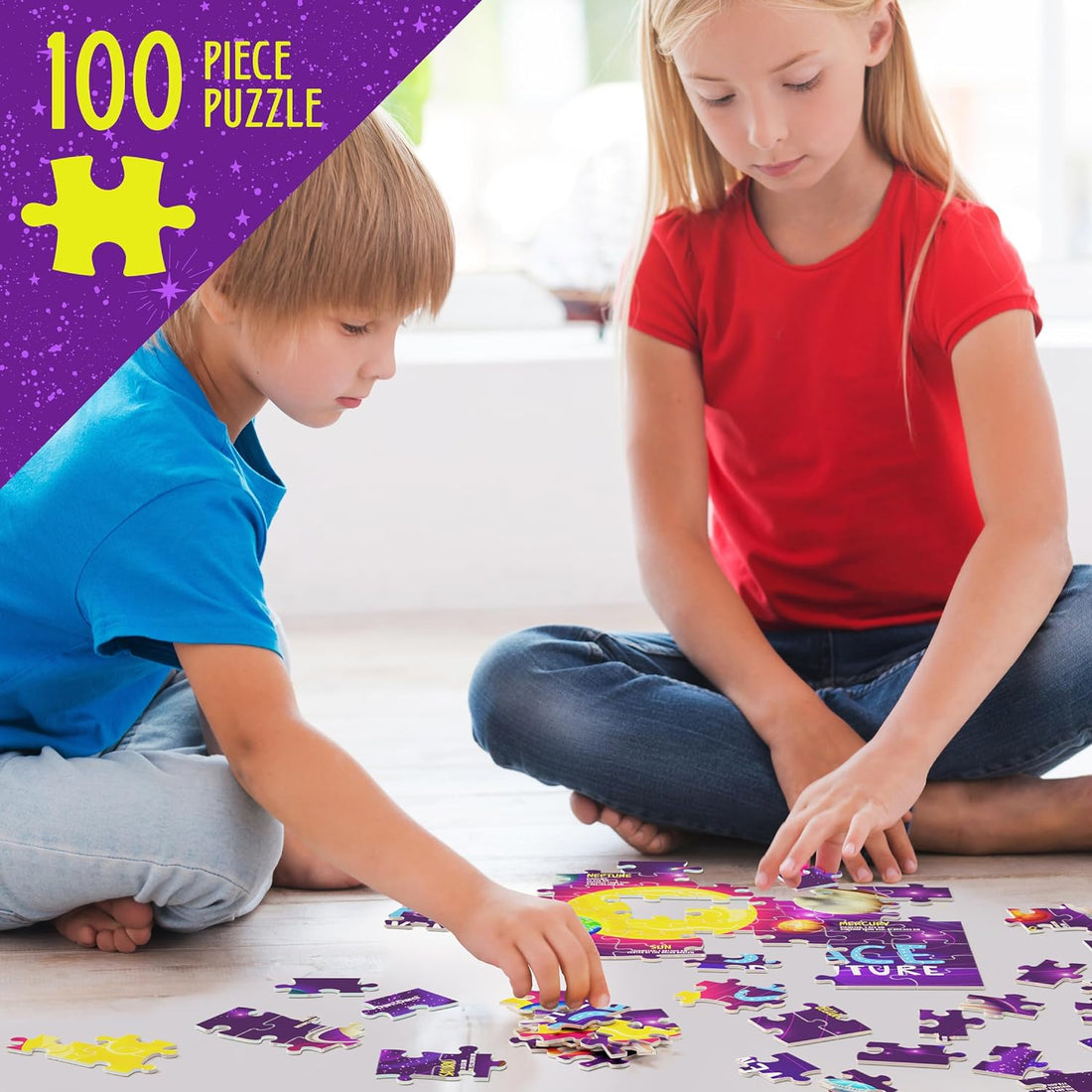 Glow in The Dark 100 Piece Galaxy Puzzle for Kids by Surreal Brands 4