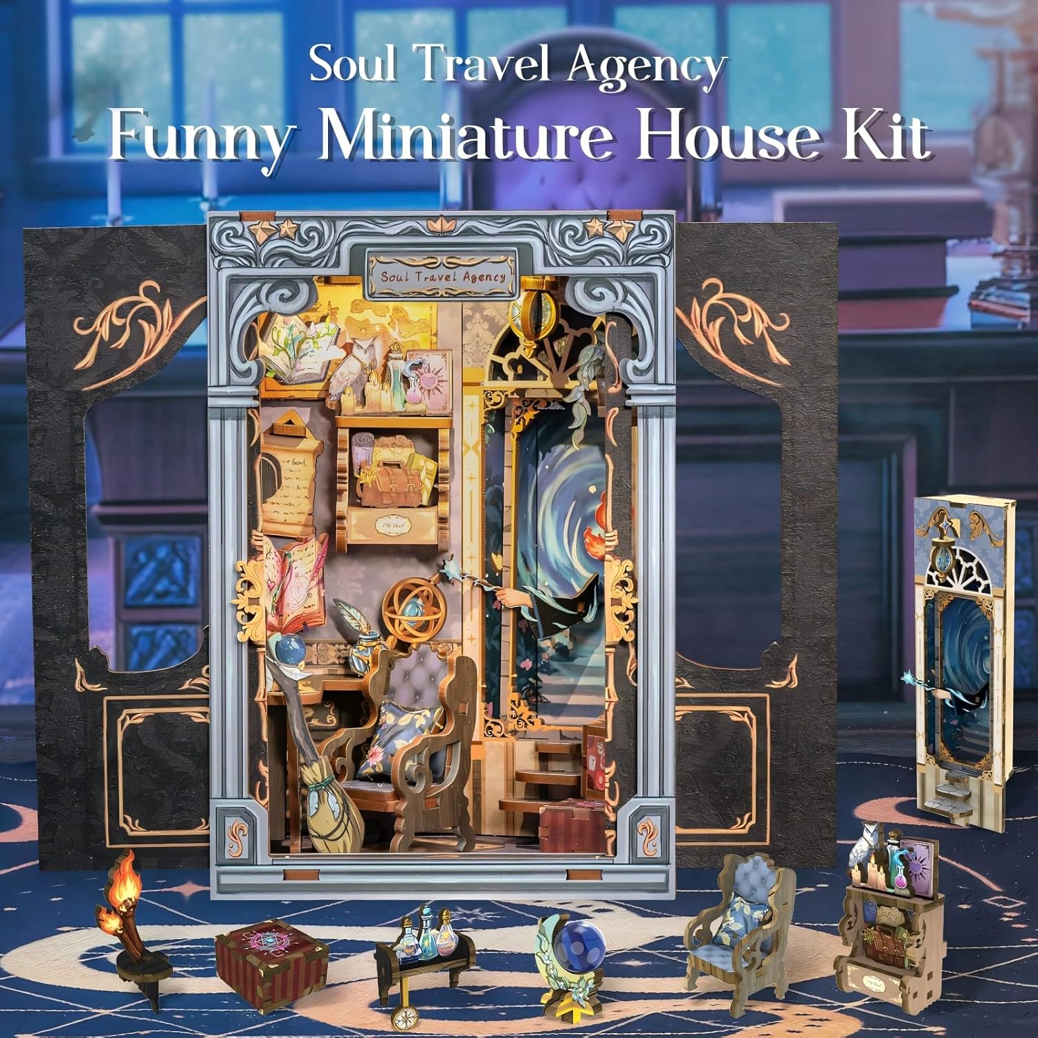 Book Nook Wizardi Miniature - Soul Travel Agency Roombox Kit-1