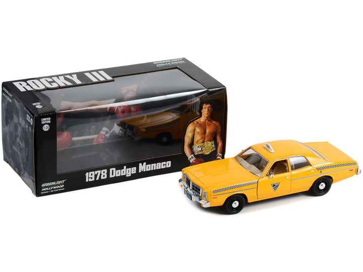 1978 Dodge Monaco Taxi "City Cab Co." Yellow "Rocky III" (1982) Movie 1/24 Diecast Model Car by Greenlight-1