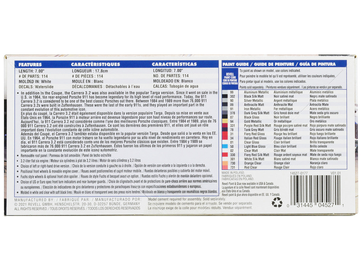 Level 4 Model Kit Porsche 911 Carrera 3.2 Targa 2-in-1 Kit 1/24 Scale Model by Revell-3