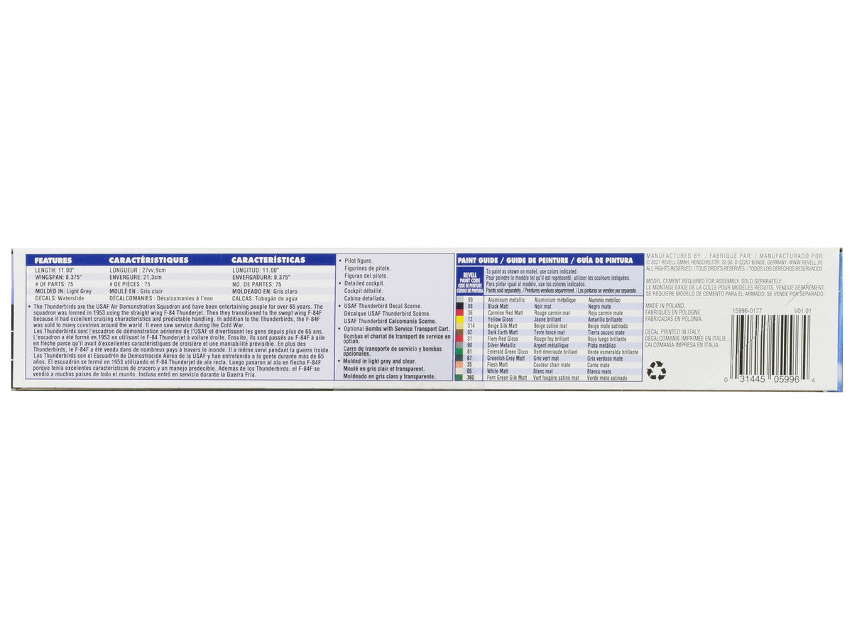 Level 4 Model Kit Republic F-84F Thunderstreak Aircraft "US Air Force Thunderbirds" "Monogram" Series 1/48 Scale Model by Revell-3
