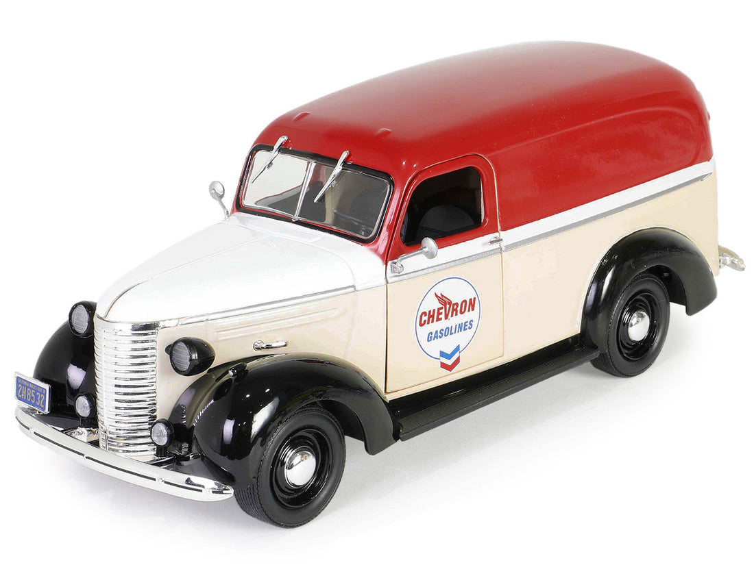 1939 Chevrolet Panel Truck "Chevron Gasolines" Red and Beige with White Hood and Stripes "Running on Empty" Series 7 1/24 Diecast Model Car by Greenlight-0