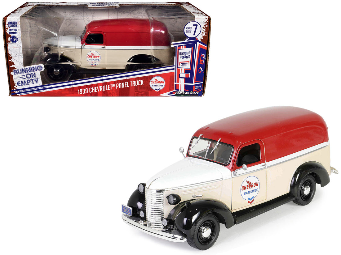 1939 Chevrolet Panel Truck "Chevron Gasolines" Red and Beige with White Hood and Stripes "Running on Empty" Series 7 1/24 Diecast Model Car by Greenlight-2