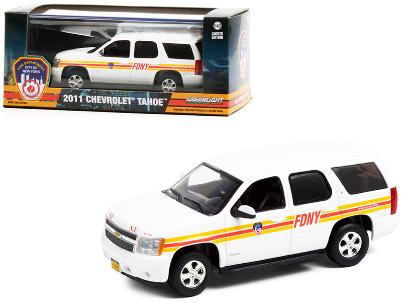 2011 Chevrolet Tahoe White with Stripes FDNY "Fire Department City of New York" 1/43 Diecast Model Car by Greenlight-0