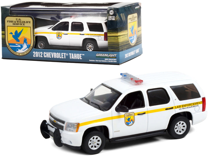 2012 Chevrolet Tahoe White with Yellow Stripes "U.S. Fish & Wildlife Service Law Enforcement" 1/43 Diecast Model Car by Greenlight-0