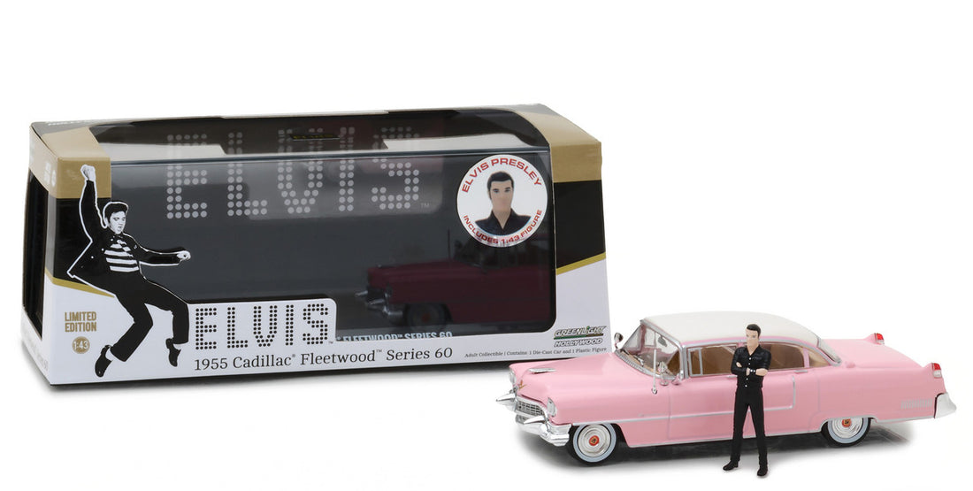 Elvis Presley's 1955 Pink Cadillac Fleetwood Series 60 with Elvis Presley Figurine 1/43 Diecast Model Car by Greenlight-1