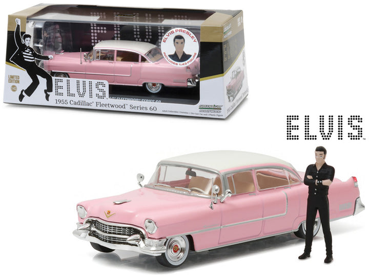 Elvis Presley's 1955 Pink Cadillac Fleetwood Series 60 with Elvis Presley Figurine 1/43 Diecast Model Car by Greenlight-0